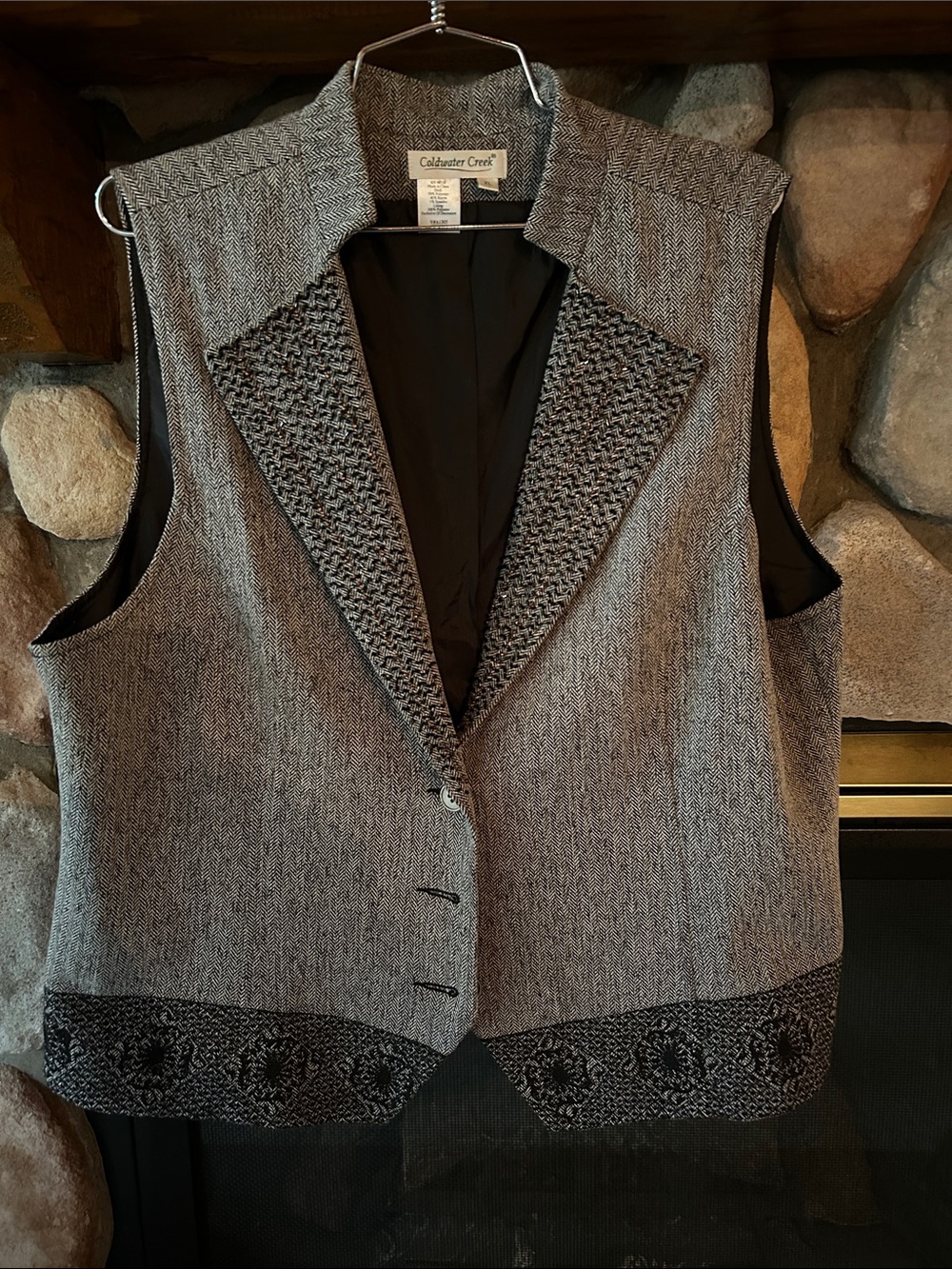 Coldwater Creek Women's Gray Button Front Beaded Tapestry Vest, Size XL, NWOT